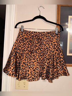 Glam Leopard Print Flared Mini Skirt - Brown